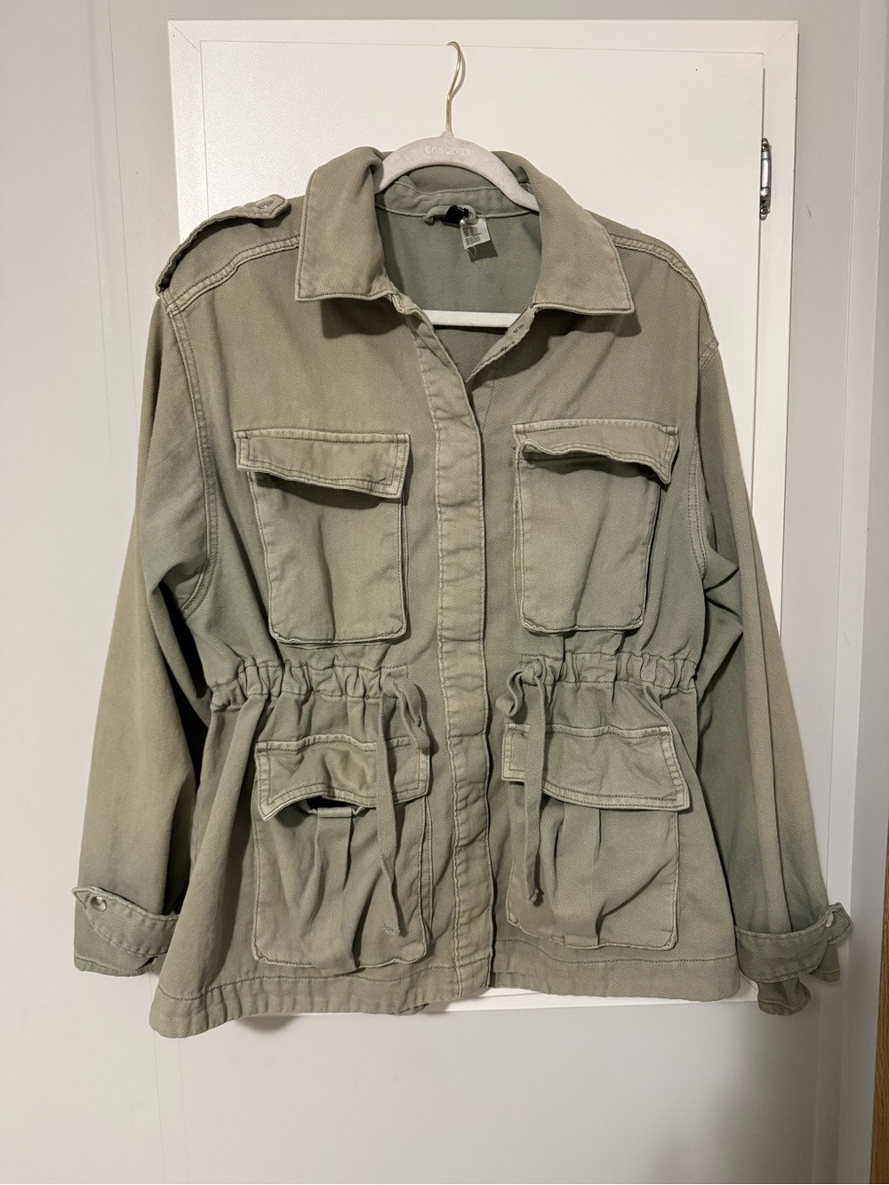 182. H&M Olive Green Cotton Drawstring-Waist Military Utility Jacket - Women
